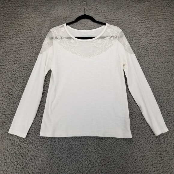 Soft Surroundings Top Womens Small White Lace Neckline Long Sleeve Blouse - Picture 1 of 8